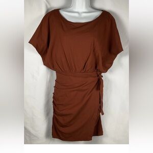 Free People Size‎ S Rough Rider Mini Wrap Dress Burnt Umber Open Back Stretch
